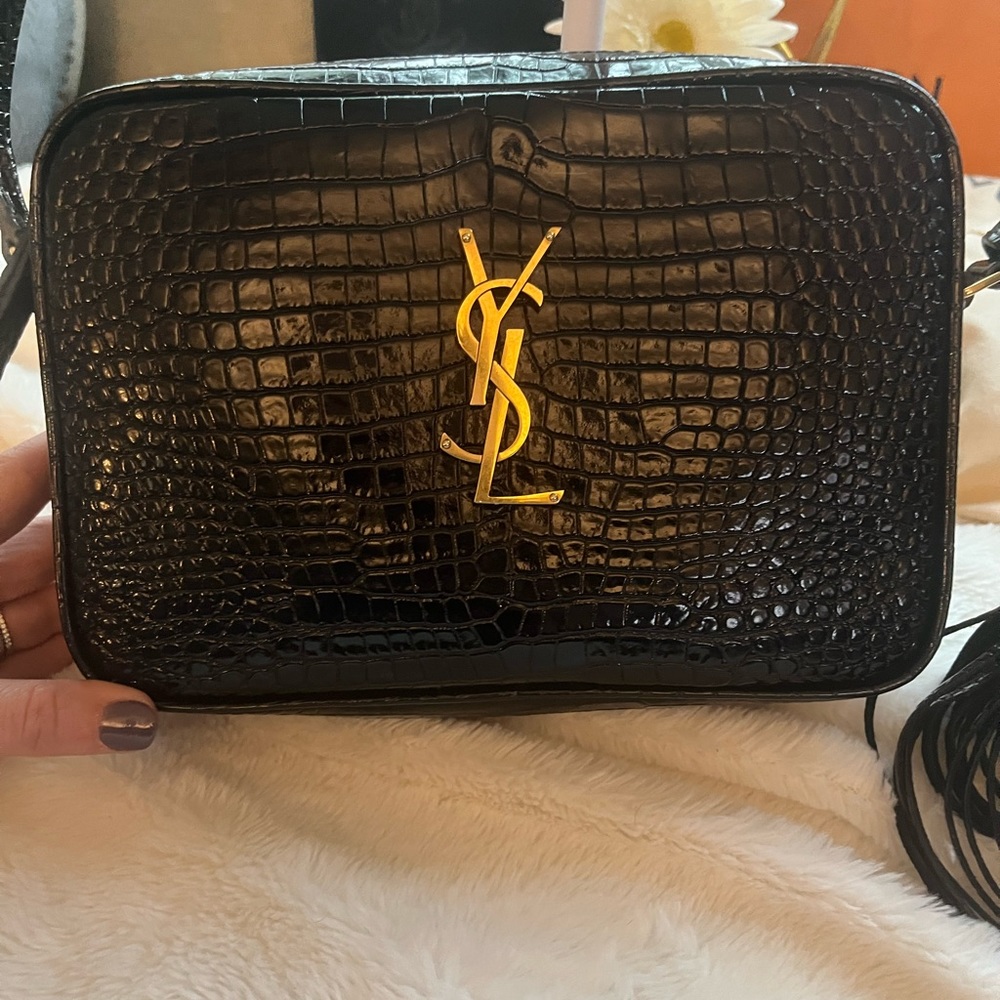 Saint Laurent Lou Croc Embossed Black Leather Bag with Dust Bag - Picture 5 of 9